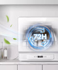 Sleek Fully Automatic Countertop Dishwasher With Uv Wash Cycle And Wall Mounted Design For Tight Counter Spaces showing 72-hour cycle display.