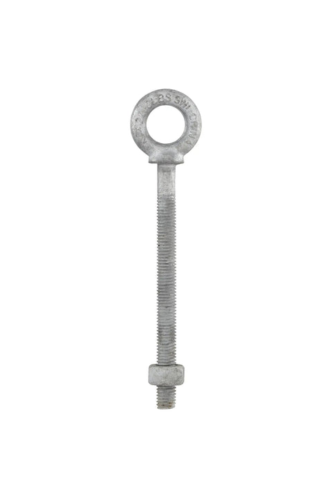 Heavy Duty Eye Bolt 1/2 Inch By 6 Inch Forged Galvanized Steel Pintle Punched For 5/16 Or 3/8 Bolts, front view
