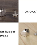 Premium Four Piece Magnetic Cabinet Door Catch Kit With Durable Iron Spur Mount And Classic Nickel Finish on oak and rubber wood.