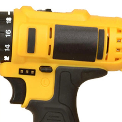 Close-up of Heavy Duty Cordless Brushless Handheld Power Drill Boasting Serious Kick And Snappy Quick Change Chuck features.