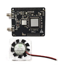 Radioberry HF SDR Transceiver Hat for Raspberry Pi 4 with AD9866 12 Bit Broadband Modem, showing SDR card and cooling fan.