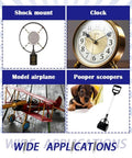 Small extension springs collage: shock-mount microphone, analog clock, model airplane, and pooper scoopers
