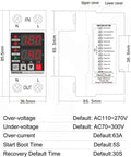 Diagram of Adjustable Voltage Protector For 110V 220V Setups With Undervoltage 70-200V And Overvoltage 140-300V Cutoff 1-63A Overcurrent Protection.