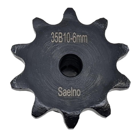 Front view of ANSI 35 Roller Chain Sprocket Type B With 6mm Bore And 10 Teeth For 3/8 Inch Pitch Drive Sprockets Hardened ANSI 1045 Steel