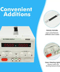 Variable DC Power Supply 0 To 30V 0 To 20A Bench Power Source With Precise Output And LED Readout Real Time Voltage And Current Monitor For Prototyping DIY Electronics Lab Testing And Hands On Projects, front view with handle