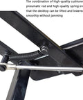 Close-up of Dope Lift Up Coffee Table Hinge With Pneumatic Assist showing spring mechanism and metal rods for height adjustment.