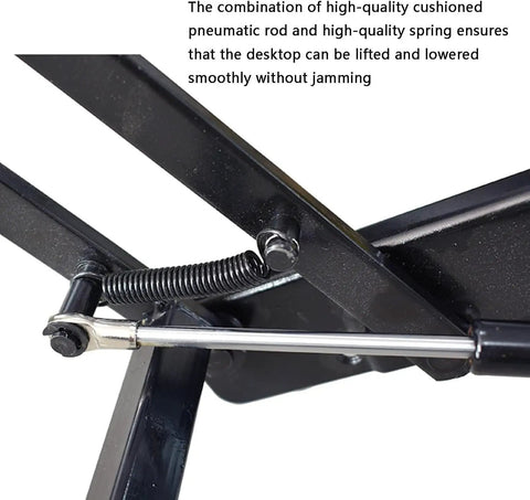 Close-up of Dope Lift Up Coffee Table Hinge With Pneumatic Assist showing spring mechanism and metal rods for height adjustment.