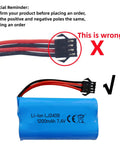 Two Pack 7.4V 1200mAh SM4P Plug Rechargeable Battery With USB Charging Cable For EC08 RC Toy Car polarity warning