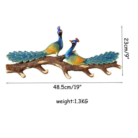Heavy Duty Wall Mounted Double Coat Hook For Busy Homes And Kitchens Boasting Ultra Smooth Edges, featuring colorful peacocks.