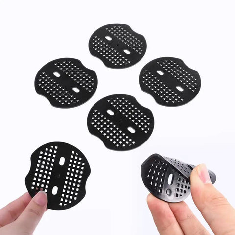 100Pcs Garden Staples Plastic Buffer Washers For Landscape Stakes Gaskets Yard Pins Gasket For Weed Barrier Fabric Keeps Barrier From Ripping And Delivers A Sturdier Hold Black shown with five washers and hand-held close-up view.