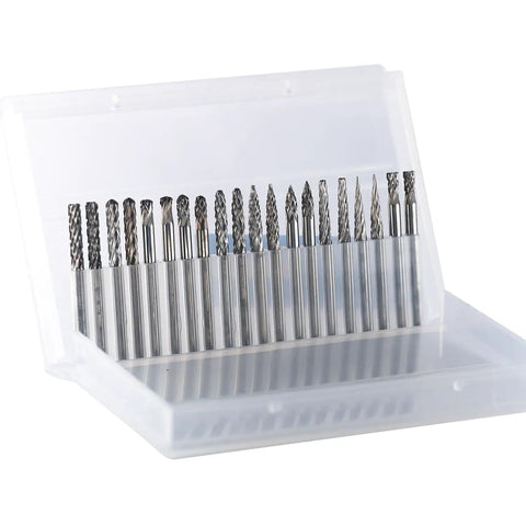 Mini Carbide Burrs Set One Eighth Inch Shank Double Cut Tungsten Carbide Burrs For Die Grinder Rotary Tool 20 Piece Kit