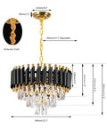 Modern Crystal Chandelier in Black and Gold 16 Inch 3 Tier Round Pendant Light with K9 Crystals and Adjustable Chain