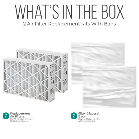 16x25x4 Furnace Filter Replacement With MERV 11 High Efficiency HVAC Air Filter 2 Pack Includes Homequip Easy Disposal Bag