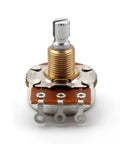 Four 500K short split-shaft audio taper potentiometers with knurled metal shaft and threaded brass bushing