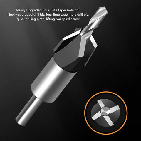 Heavy Duty 4 Flute Step Drill Bit Set With M2 HSS Tapered Guide For Precision Punching And Drilling Woodworking Projects Plus Depth Control Stop Kit For #10 Screws And 82 Degree Countersinks On Sheet Metal, 4 flute steel bit