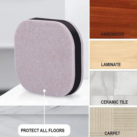 Beige 4 Pack Caster Cups With Felt Pads For Furniture Protection, Floor Saver For Your Floors, No Scratches On Hardwood, Laminate, Tile, Or Carpet, Square Groove Design, 2.36 Inch Diameter shown with floor sample images.