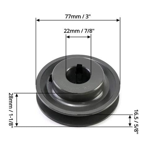 Single Groove V Belt Pulley Sheave 3.05 Inch OD 7/8 Inch Bore Cast Iron Fixed Bore 1 Groove Web Sheave For V Belts 3L 4L A AX Anti Corrosion Durable Drive Pulley Beefy Build