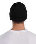 Back view of the Premium Black And White Piano Plate Grid Knit Beanie Super Soft Winter Hat For Men And Women.