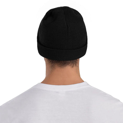 Back view of the Premium Black And White Piano Plate Grid Knit Beanie Super Soft Winter Hat For Men And Women.