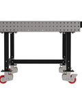 Rock Solid Mobile Welding Fixture Table Featuring Precision Laser Grid Holes 48 By 48 By 36 Inches with sturdy wheels.