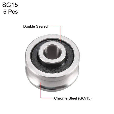 SG15 Deep U Groove Ball Track Guide Bearing 5mm X 17mm X 8mm Double Sealed Chrome Steel Bearings 5 Pack ABEC 1 Tolerance
