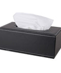 Premium PU Leather Tissue Box Holder With Lid Black Dope Napkin Dispenser For Home Office And Car Magnetic Bottom Sleek Rectangular Cover That Fits Most Tissue Boxes.