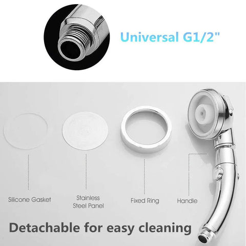 Detachable Handheld Shower Head With 3 Settings High Pressure Water Saving 360 Degree Rotating With On Off Pause Switch, parts display