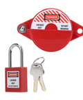 Heavy Duty Valve Lockout Safety Padlock For Home Gas And Water Meters With Adjustable Handwheel Fit, red lockout padlock with keys.