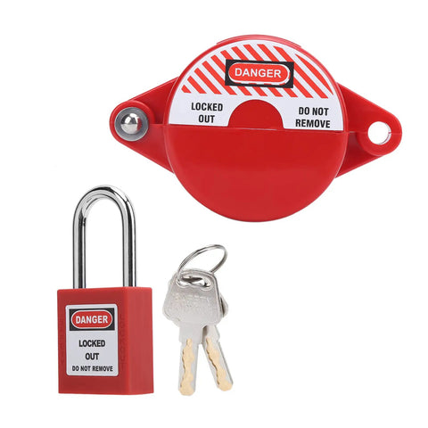 Heavy Duty Valve Lockout Safety Padlock For Home Gas And Water Meters With Adjustable Handwheel Fit, red lockout padlock with keys.