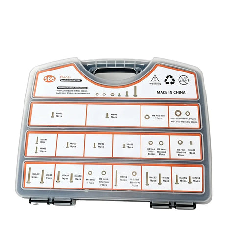 966 Piece Metric Hardware Fastener Set With M4 M5 M6 M8 Bolts Nuts Washers And Lock Washers In Zinc Plated Carbon Steel Rust Resistant Industrial Automotive Repair Kit With Storage Case, labeled organizer case