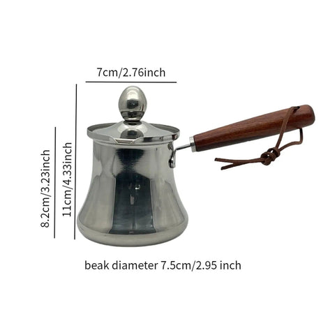 Stovetop Turkish Style Coffee Pot With Lid And Wooden Handle, Stainless Steel 250ML Milk Pot For Cafe Or Home Brewing