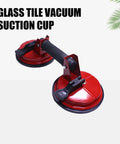 Top Shelf Heavy Duty Metal Glass Vacuum Lifter With Flexible Lip Suction Cup Handle Designed For Curved Car Windshields And Large Ceramic Tile Plates No Sweat Operation, showing red dual suction cups and grip handle.