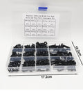 Open case displaying Black 219-Piece Metric M4 M5 M6 Flat Head Socket Cap Screws And Nuts Set In Alloy Steel With Hex Socket Drive.