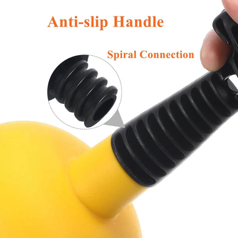 Close-up of Compact Mini Sink Plunger With Short Handle that Slams Down Grease and Food Clogs Instantly, showcasing anti-slip handle.