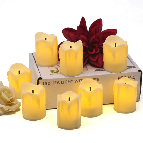 Led Tea Lights Candles Battery Operated Flameless Votive Candles Drips Realistic Fake Candles For Halloween Thanksgiving Christmas Decor