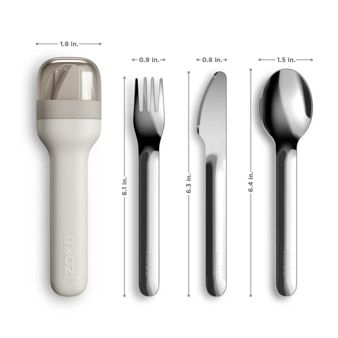 Pocket Utensil Set In Grey With 18/8 Stainless Steel Fork Knife And Spoon Nestled In A Compact Case For Travel