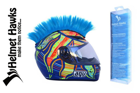 Fluorescent Neon Blue Mohawk Helmet Accessory With Sticky Hook And Loop Fastener Adhesive For Motorcycle Motocross Snowmobile ATV BMX And Bicycle Helmets Boosts Visibility Safety And That Boss Race Day Look
