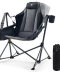 Oversized Padded Hammock Camping Chair With Storage Pockets Heavy Duty Foldable Rocking Camp Chair That Supports Up To 400Lbs Portable With Carry Bag Perfect For Outdoors And Backyards Beast Mode Ready, shown with carry bag.