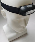 2 Pack Adjustable Headlamp Headband Strap Replacement with LED flashlight on mannequin, sweat absorbent nylon band