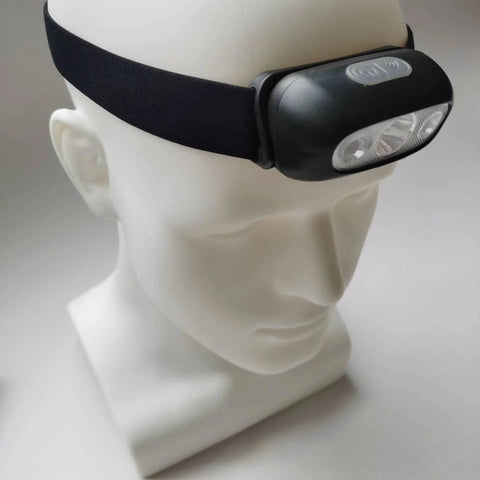 2 Pack Adjustable Headlamp Headband Strap Replacement with LED flashlight on mannequin, sweat absorbent nylon band