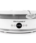 Top Shelf Digital Food Dehydrator With Five Spacious Drying Trays No Sweat Adjustable Timer Spanning Up To Forty Eight Hours And Sweet Even Airflow For Dang Good Dried Fruit Bites viewed from the front, featuring collapsible trays and digital display.
