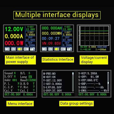Buck Boost DC Adjustable Voltage Regulator Power Supply Module With 1.8 Inch LCD Display multiple interfaces shown