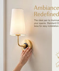 Gold Fabric Shade Wall Sconce Set of 2 - Modern 1-Light Hardwired Brass Wall Lamps with Brushed Gold Finish, hand adjusting light