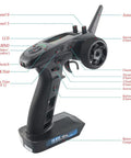 Six Channel RC Transmitter With FS-BS6 Receiver For Cars And Boats, Flysky Ready, antenna and controls labeled