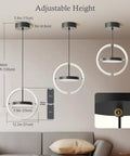 Straight Fire Vibe For Your Home Decor Featuring Fresh Saturn Ring Pendant Light With Remote Dimming And Sleek Black Overhead Ceiling Fixture For Kitchen Or Dining Room. Adjustable height with black and white rings.