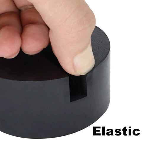 Close-up of elastic Heavy Duty Rubber Jack Pad With Anti Slip Rail Adapter Universal Car Lift Support Block Protects Undercarriage Jack Points Durable Wear Resistant Ideal For Most Cars Like Honda Toyota Nissan Hyundai Mazda And More.