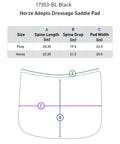 Size chart for Adepto Quilted Quick-Dry Dressage Saddle Pad For Horses With Two-Tone Trim Black Checkered Pattern Quilting