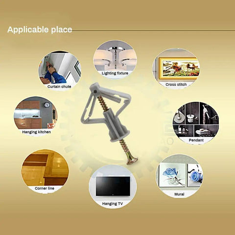 Self Drilling Drywall Anchor Kit With Screws For Hollow Walls And Gypsum Board Nylon Expansion Plugs shown for various applications.