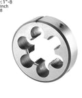Pro Grade 1 Inch 8 UNC Tap And Die Set showing alloy tool steel die with 1 inch cutting diameter and 8 TPI for machine threads.