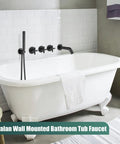 Wall Mount Bathtub Faucet Set With Handheld Shower Wand And Spout, Matte Black Tub Filler With 3 Handle Trim, Dope Dual Function Bath Fixtures
